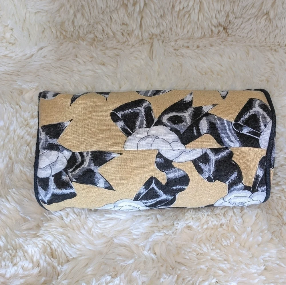 Vintage Chanel Camellia Rose Cosmetic Makeup Bag with Tassel
